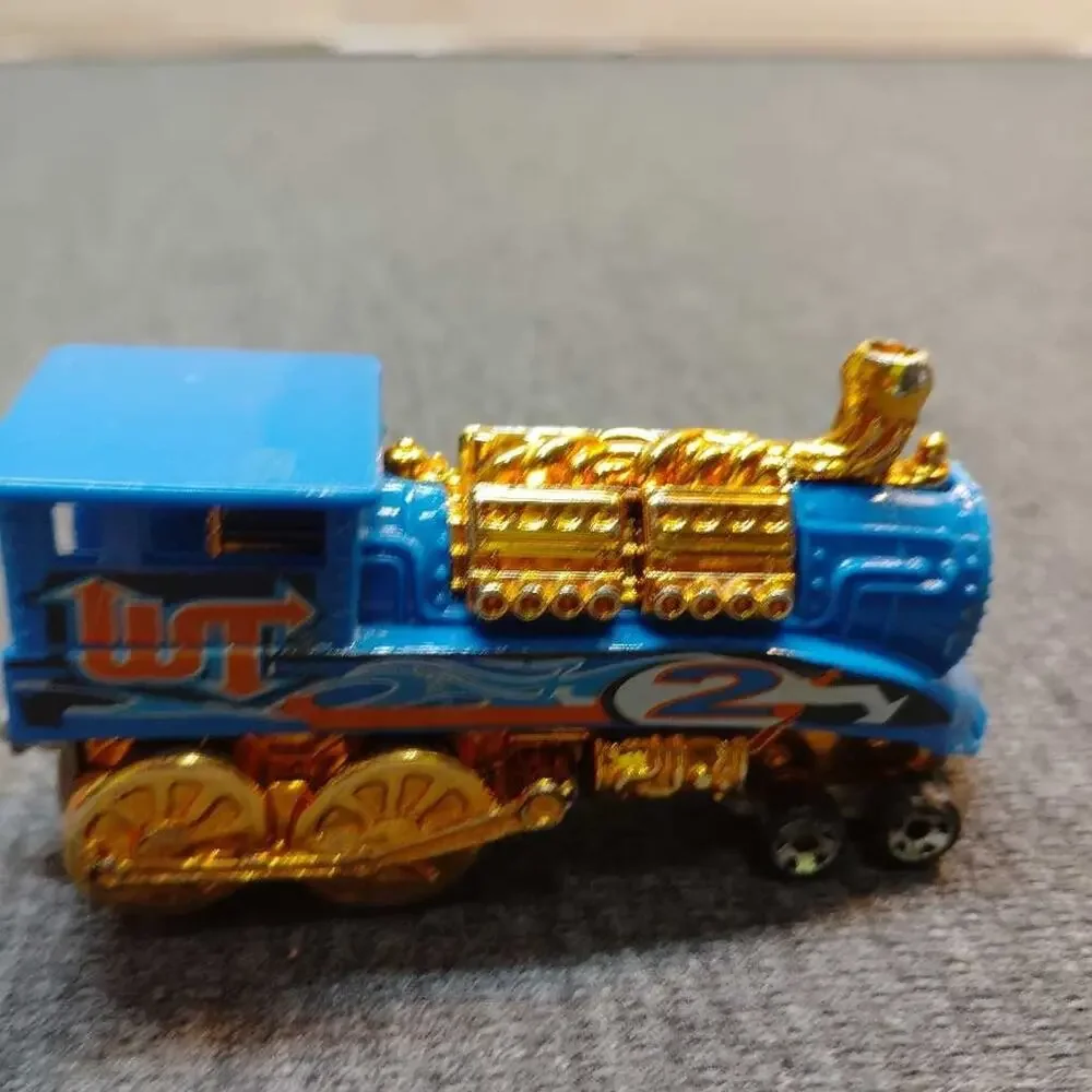 Hot Wheels Train Engine Diecast Car 2007 Blue Gold Flame Rare Collectible